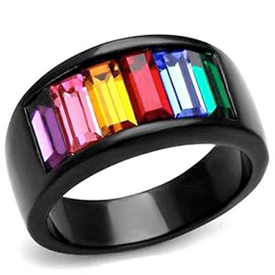 Black-Beauty-Rainbow-CZ-Ring-Lesbian-Gay-Pride-Black-Ion-Plated-Ring-w-CZ-Stones-Gay-and-Lesbian-LGBT-Pride-Jewelry-Gay-Lesbian-Pride-Stainless-Steel-Promise-or-Wedding-Ring-Band-0
