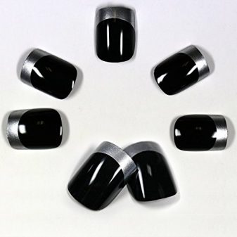 Bling-Art-False-Nails-French-Manicure-Black-Silver-Full-Cover-Medium-Tips-UK-0-3