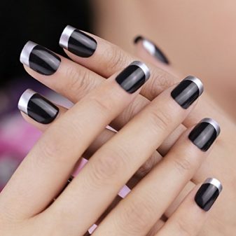 Bling-Art-False-Nails-French-Manicure-Black-Silver-Full-Cover-Medium-Tips-UK-0-4