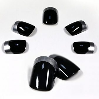 Bling-Art-False-Nails-French-Manicure-Black-Silver-Full-Cover-Medium-Tips-UK-0-5