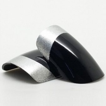 Bling-Art-False-Nails-French-Manicure-Black-Silver-Full-Cover-Medium-Tips-UK-0-6