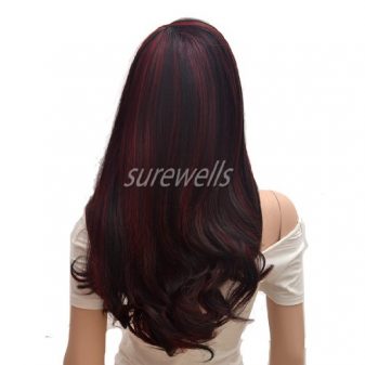 CoolLong-Black-And-Red-Secondary-Colors-Curly-Big-Waves-Full-fringe-bangs-hairstyleWith-Black-Highlights-soft-layered-flowing-curls-Hair-Style-Women-Wig-0-2
