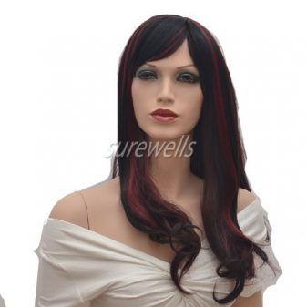 CoolLong-Black-And-Red-Secondary-Colors-Curly-Big-Waves-Full-fringe-bangs-hairstyleWith-Black-Highlights-soft-layered-flowing-curls-Hair-Style-Women-Wig-0-3