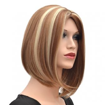 CoolShort-Bob-Mix-Brown-And-Gold-Secondary-Colors-Natural-Straight-center-partWith-Blonde-Highlights-Hair-Style-Women-Wig-0-0