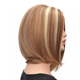 CoolShort-Bob-Mix-Brown-And-Gold-Secondary-Colors-Natural-Straight-center-partWith-Blonde-Highlights-Hair-Style-Women-Wig-0-1
