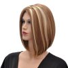 CoolShort-Bob-Mix-Brown-And-Gold-Secondary-Colors-Natural-Straight-center-partWith-Blonde-Highlights-Hair-Style-Women-Wig-0-2