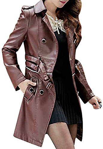 USR-Womens-Double-Breasted-Detachable-Bottom-PU-Leather-Jacket-Trench-Coat-0-0