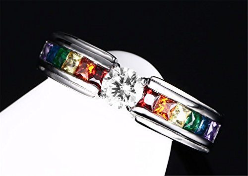 Womens-Stainless-Steel-Ring-Rainbow-CZ-Lesbian-LGBT-Pride-Wedding-Jewelry-Engagement-Promise-Band-0-0