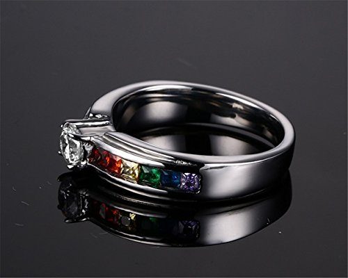Womens-Stainless-Steel-Ring-Rainbow-CZ-Lesbian-LGBT-Pride-Wedding-Jewelry-Engagement-Promise-Band-0-1