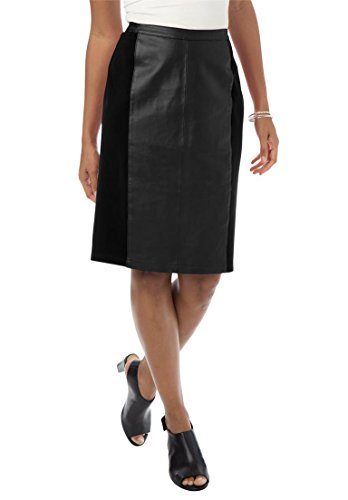 Jessica London Womens Plus Size Leather and Ponte Knit Skirt