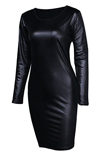 Sarin-Mathews-Women-Faux-Leather-Bodycon-Pencil-Party-Midi-Clubwear-Dress-0