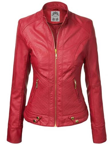 Faux Leather Zip Up Fitted Moto Biker Jacket by MBJ