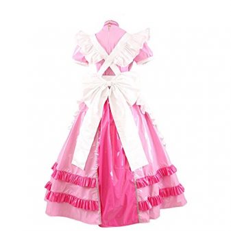 Gocebaby-Sissy-Maid-PVC-Lockable-Style-Long-Pink-Dress-Uniform-Costumes-0-0