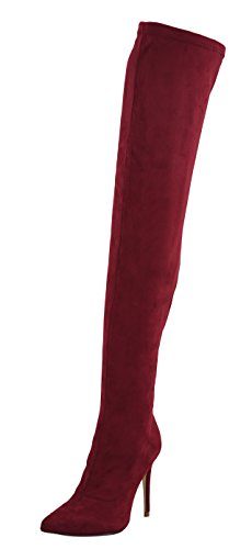 Womens-Thigh-High-Stretch-Boots-Side-Zipper-Pointy-Toe-Stiletto-Heel-Over-the-Knee-Boot-Wine-Red-Velveteen-Size-35-EU34-0