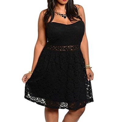 844-Plus-Size-Crochet-Lace-Strapless-Cocktail-Little-Black-Dress-USA-Seller-0
