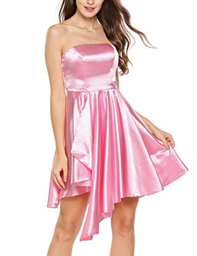 Satin Strapless High Waist Irregular Hem Swing Party Crossdresser Mini Dress 3 Colors