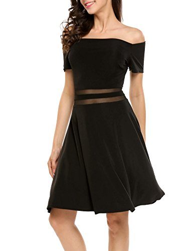 ALOFA-Womens-Casual-Off-Shoulder-Fit-and-Flare-Slim-Pleated-Skater-Dress-0