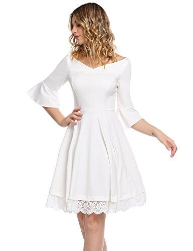ANGVNS-Womens-34-Flare-Sleeve-V-Neck-Vintage-Embroidered-Lace-Swing-Cocktail-Party-Dress-0