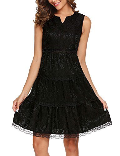 ANGVNS-Womens-Casual-V-Neck-Sleeveless-Empire-Waist-A-Line-Cocktail-Party-Floral-Lace-Dress-0-0