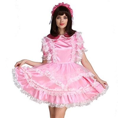GOceBaby-Sissy-Girl-Maid-Lockable-Pink-Organza-Satin-Dress-Costume-Crossdress-0