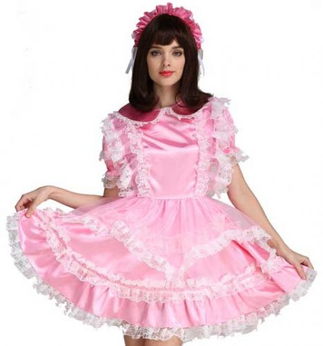 Gocebaby Lockable Sissy Maid Dress Satin Pink Crossdresser Costume