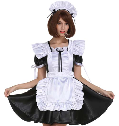 Details about   lockable sissy maid satin full long dress cross dressers tailor-maid 00 