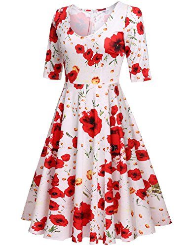 Leoneva-Womens-Vintage-1950s-Short-Sleeve-Floral-Garden-Picnic-DressWRM-0