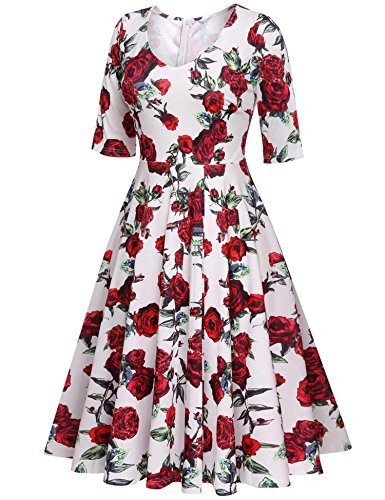 Leoneva-Womens-Vintage-1950s-Solid-Party-Cocktail-Rockabilly-DressRedS-0