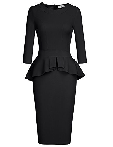 MUXXN-Womens-34-Sleeve-Slim-Bodycon-Office-Cocktail-Dress-Black-S-0
