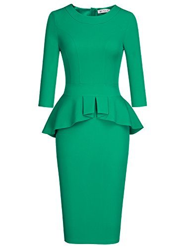 MUXXN-Womens-Peplum-Style-Scoop-Neck-Formal-Work-Midi-Dress-Green-S-0