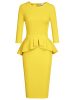 MUXXN-Womens-Vintage-Style-O-Neck-Peplum-Waist-Knee-Length-Work-Dress-Yellow-S-0