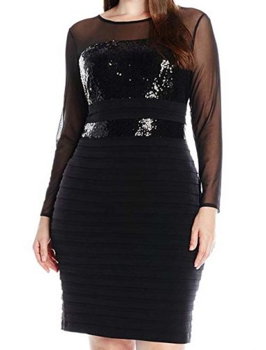 Mid Length Sequin Illusion Body Con Shuttered Dress
