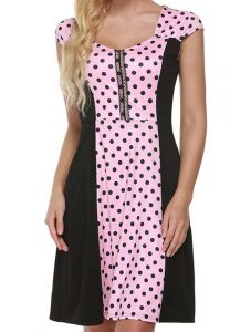 Short Sleeve Polka Dots A-Line Flare Party Cocktail Dress