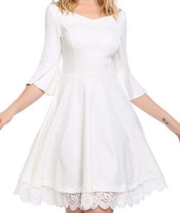 V-Neck Vintage Embroidered Lace Swing Cocktail Party Dress