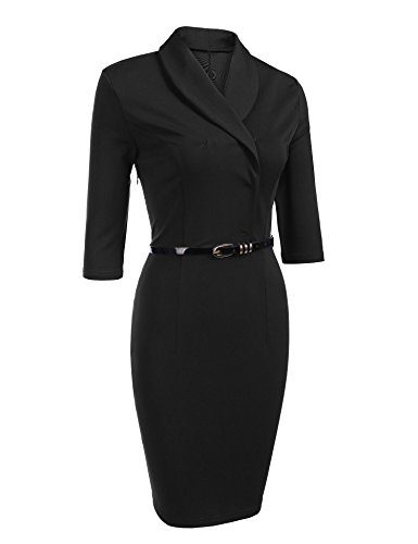 ZEAGOO-Womens-Official-Lapel-V-Neck-34-Sleeve-Belted-Business-Pencil-Dress-0-0