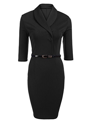 ZEAGOO-Womens-Official-Lapel-V-Neck-34-Sleeve-Belted-Business-Pencil-Dress-0