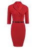 ZEAGOO-Womens-Official-Lapel-V-Neck-34-Sleeve-Belted-Workwear-Business-Pencil-Dress-Red-S-0