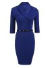 ZEAGOO-Womens-Official-Lapel-V-Neck-34-Sleeve-Belted-Workwear-Business-Pencil-Dress-Royal-Blue-S-0
