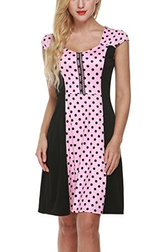 Zeagoo-Women-Summer-Short-Sleeve-Polka-Dots-A-Line-Flare-Party-Cocktail-Dress-Small-Type-2Pink-0