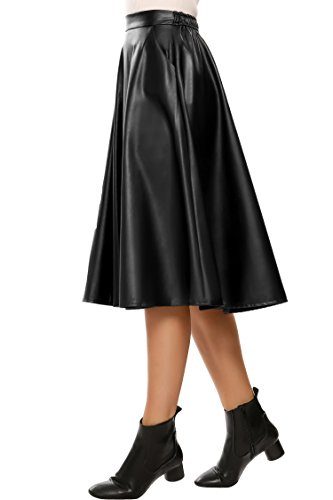 Zeagoo-Womens-Leather-Pleated-Skirt-Elastic-Waist-Midi-PU-Skirts-With-Pockets-0-3