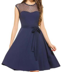 A-Line Mesh Sleeveless Pleated Empire Waist Party Dress with Belt