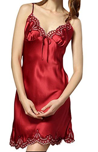 Fashion-Silk-Womens-Pajamas-Classic-Silk-Lace-Nightgowns-Medium-Wine-Red-0