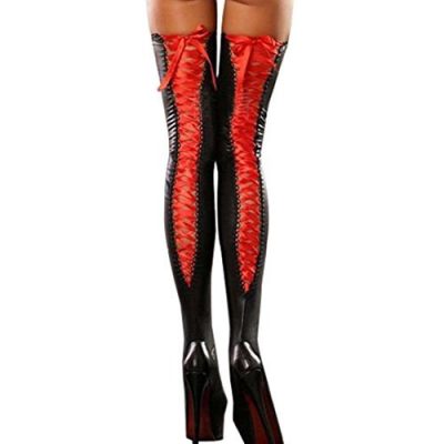 Kshion-Women-Sexy-Club-Comfortable-Thigh-high-Stockings-Leather-Lace-Bow-Long-Socks-Red-0