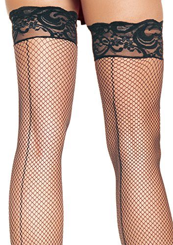 Leg Avenue Womens Stay-Up Lace Top Backseam Fishnet Thigh Highs