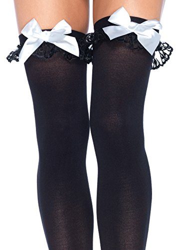 Leg-Avenue-Womens-Opaque-Thigh-High-Stockings-With-Chiffon-Ruffle-And-Satin-Bow-0-1
