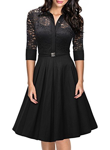MissMay-Womens-Vintage-1950s-Style-34-Sleeve-Black-Lace-Flare-A-line-Dress-0