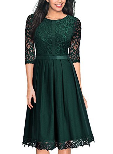 MissMay-Womens-Vintage-Half-Sleeve-Floral-Lace-Cocktail-Party-Pleated-Swing-Dress-Green-Small-0
