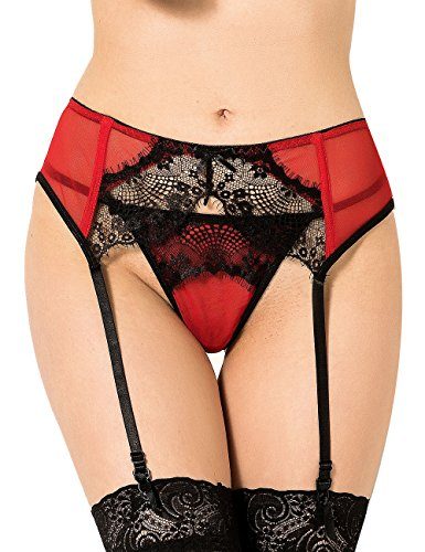 Slocyclub-Women-Effortlessly-Romantic-Lace-Suspender-Garter-Belt-With-Stocking-Red-M-US-2-4-0