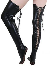 ToBeInStyle-Womens-Lace-Up-Wet-Look-Thigh-Hi-mainimage