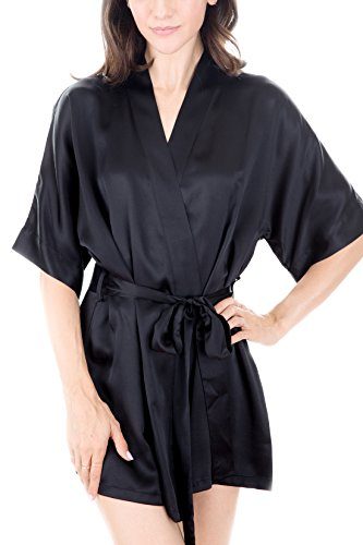 Womens-Luxury-Sleepwear-100-Silk-Robe-by-Oscar-Rossa-Black-XL-0